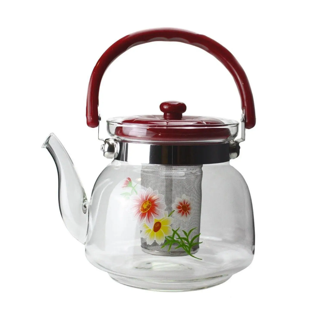 Lion's Enterprise Borosilicate Glass Teapot/Coffeepot Heat Resistant Stove Removable Infuser-Transparent