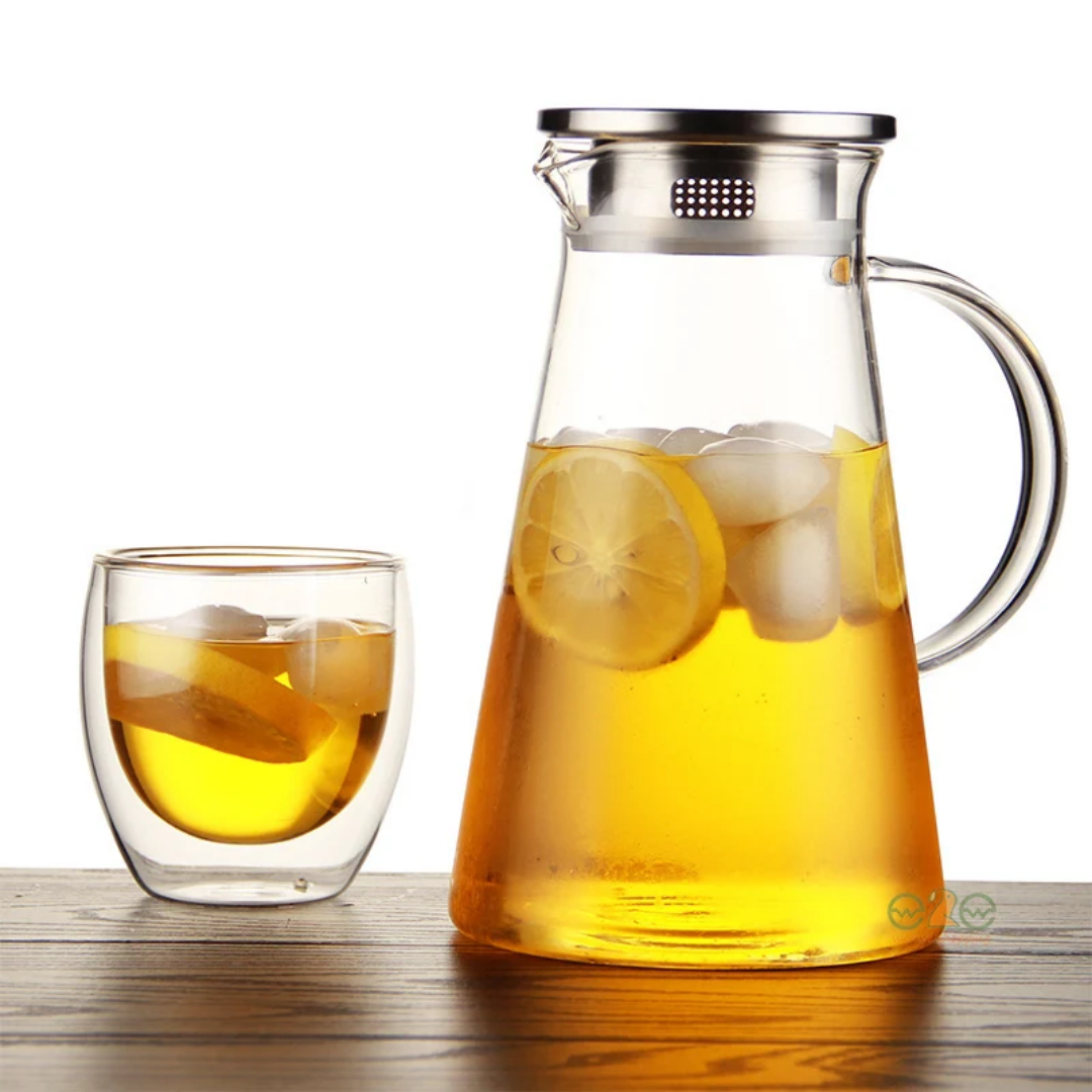 56oz/1600ml Glass Pitcher, Glass Jug with Stainless Steel Lid and Scale Line for Iced Tea & Juice, Homemade Drinks Water Pitcher, Water Jug with Handle for Lemonade, Milk, Cold or Hot Beverage