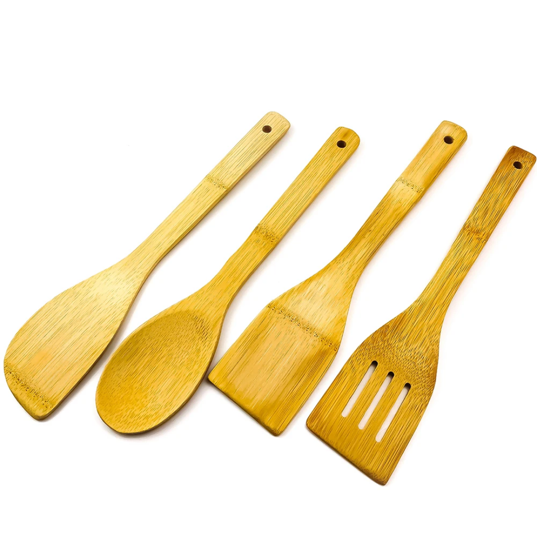 Home Centre Davos Bamboo 4 Piece Utensil Set with Holder - Brown