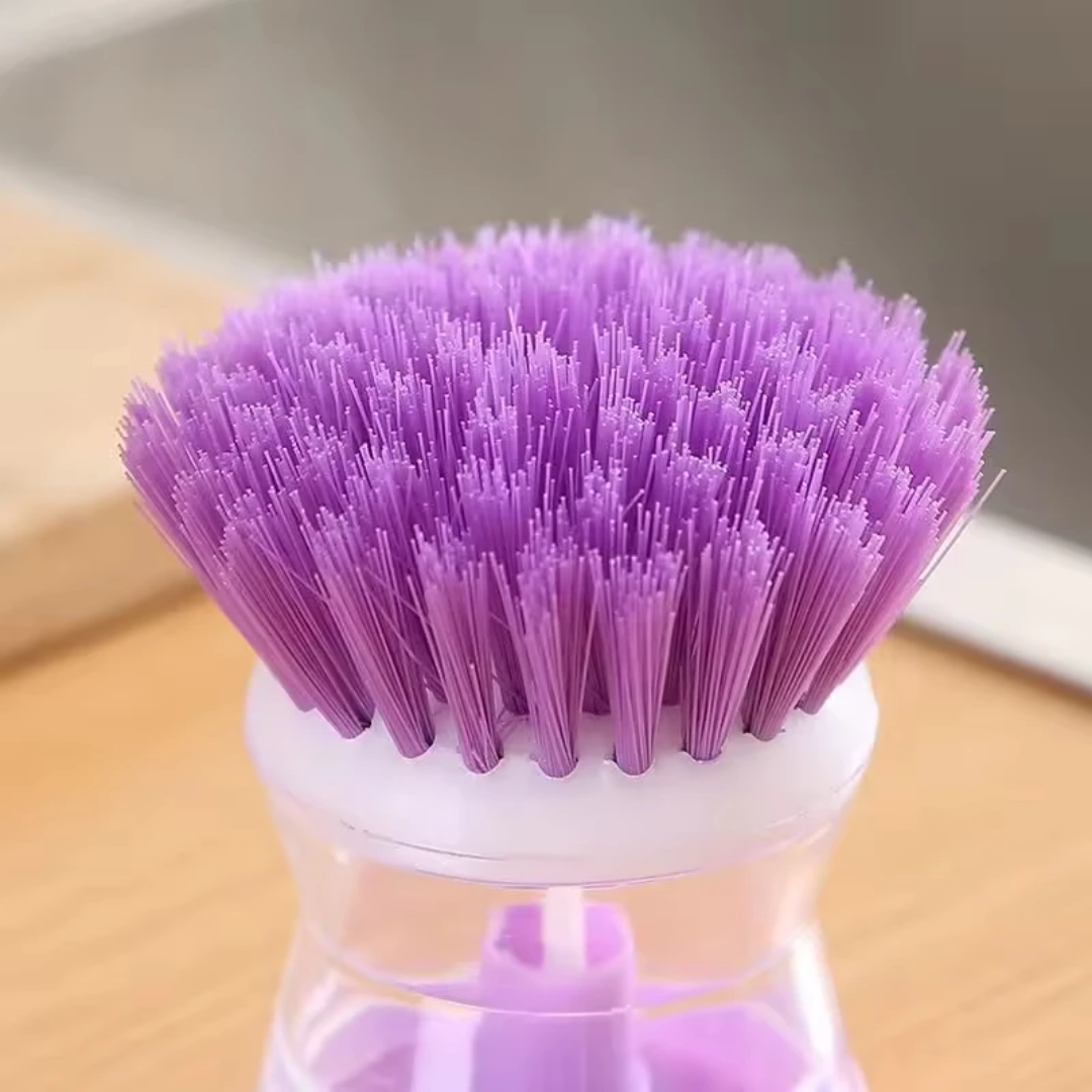 Soap Dispensing Palm Brush Scrubber with Comfort Grip Handle | Dish Brush with Soap Dispenser for Pot Pan Sink Cleaning | Simple Press Button Dispensing Ensures No Leaking (Green)