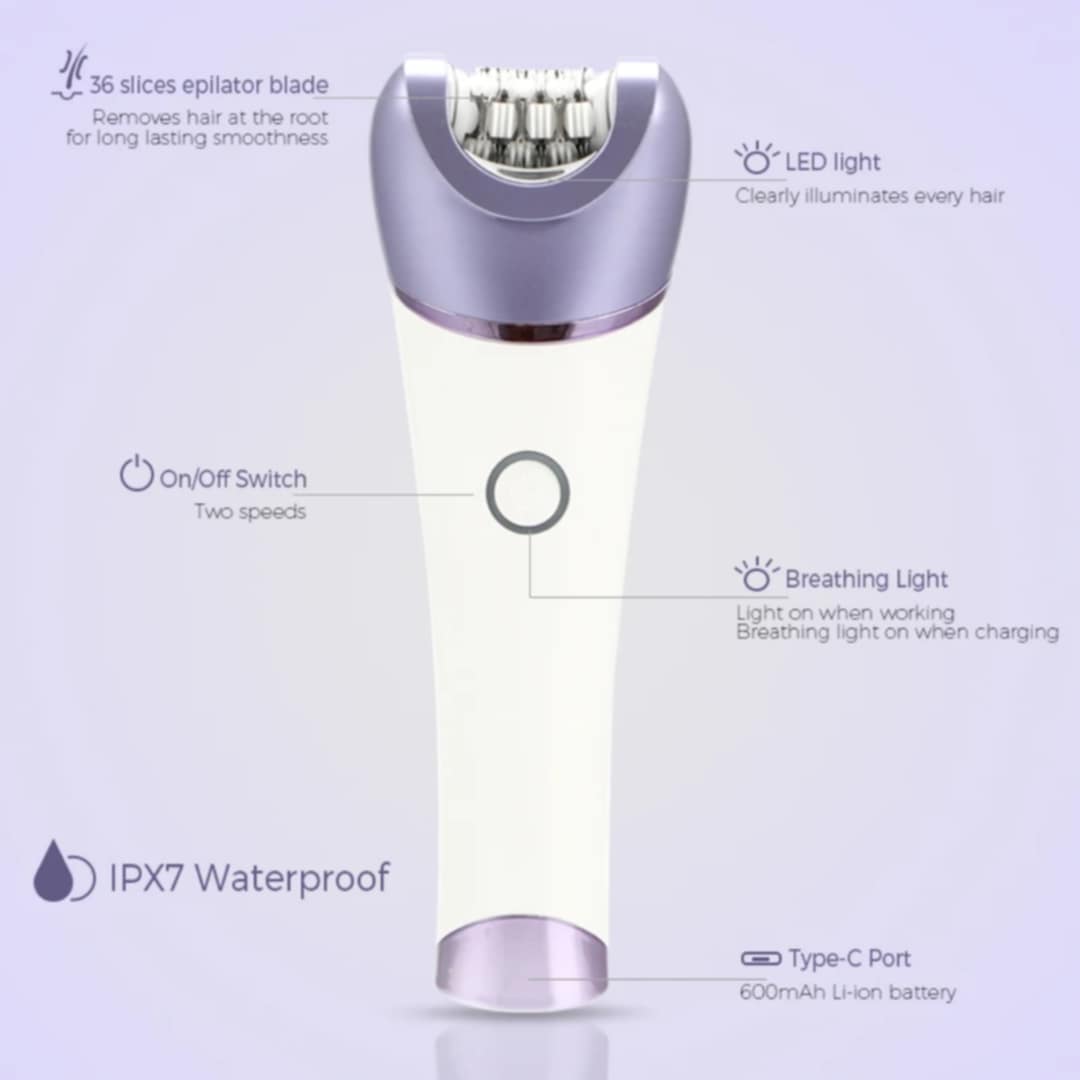 DENX 6-in-1 Smooth Glide Epilator for Womenr Hair Removal, Wet & Dry Electric Hair Remove Device with LED Light, Portable Electric Shaver, Women's Hair Removal Machine, DX1377