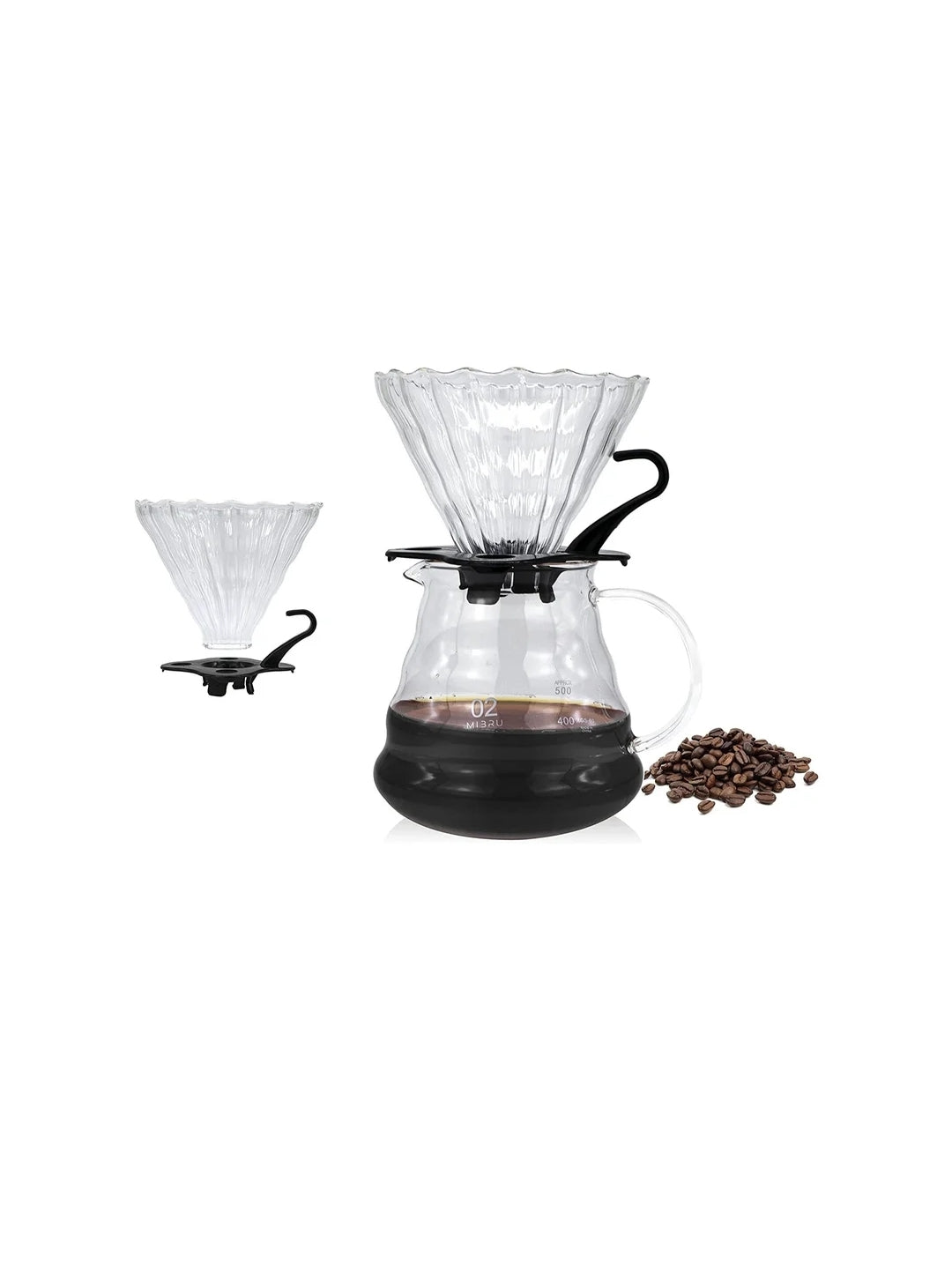 V60 Manual Coffee Share Pot With Filter Glass Clear