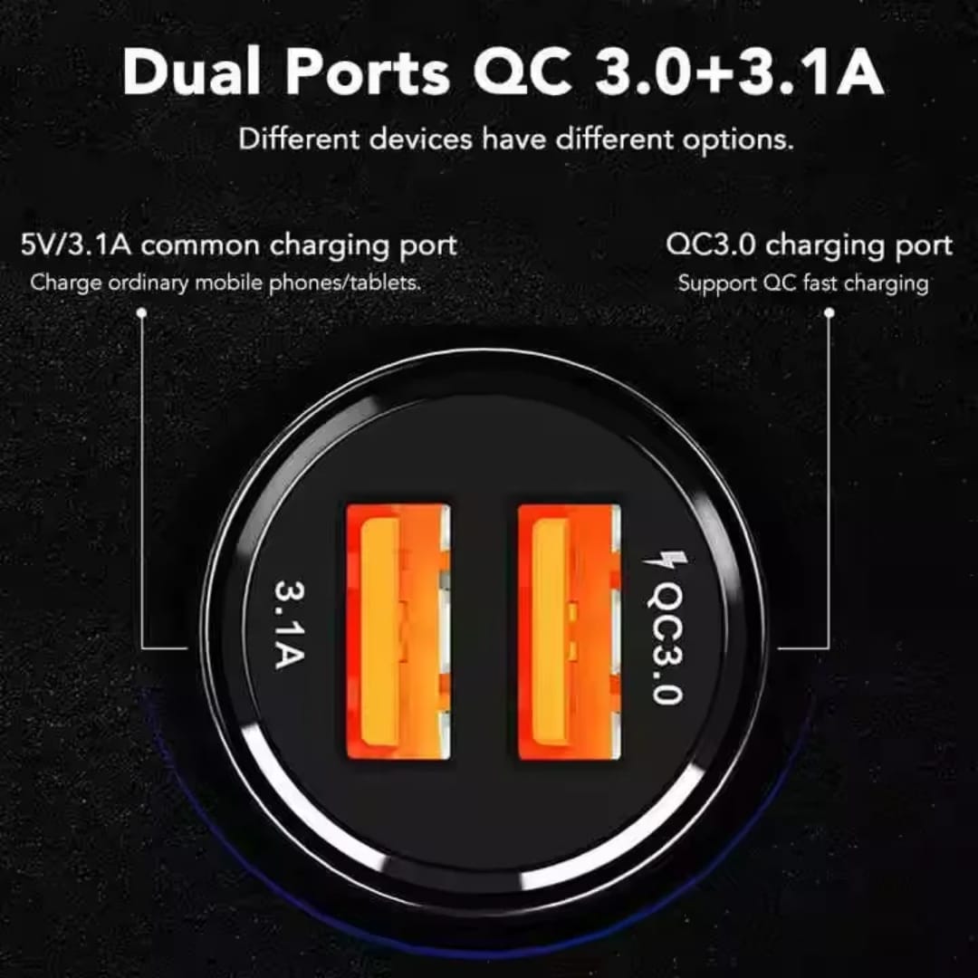 Dual USB Car Charger Adapter | QC 3.0 + 3.1A Fast Charging | Universal Car Charger for All Devices