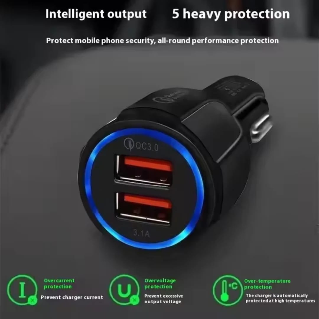 Dual USB Car Charger Adapter | QC 3.0 + 3.1A Fast Charging | Universal Car Charger for All Devices