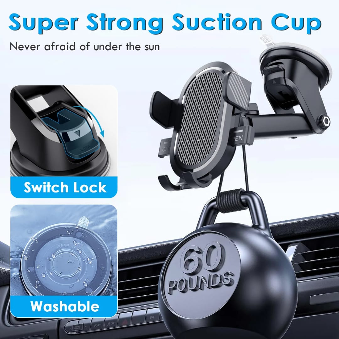 Adjustable Car mobile phone Holder Extendable Mount for Car phone - Windscreen Dashboard phone Cradle - One hand Quick Release With Strong Suction Pad (Black Red)