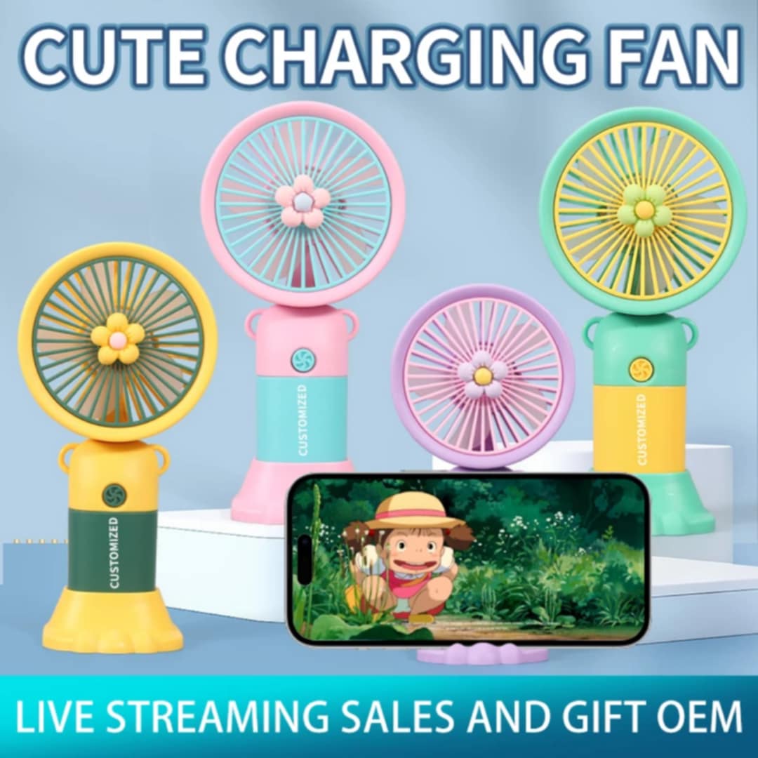 Mini Flower USB Rechargeable Handheld Fan – 3 Speed with Phone Holder