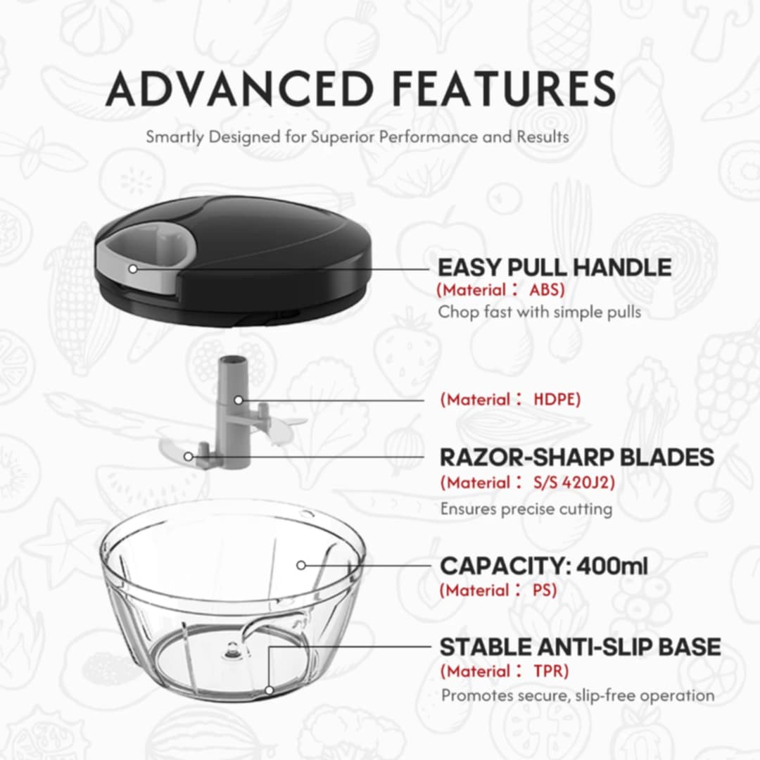 Manual Hand-Pull Food Chopper – Mini Vegetable & Onion Cutter