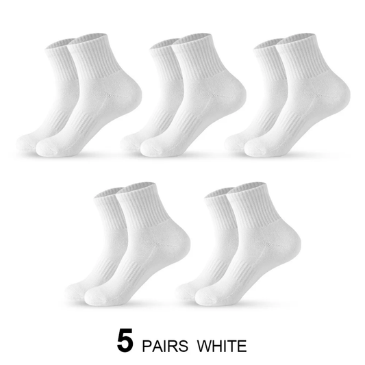 5 pair Premium White Cotton Crew Socks – Comfortable & Breathable