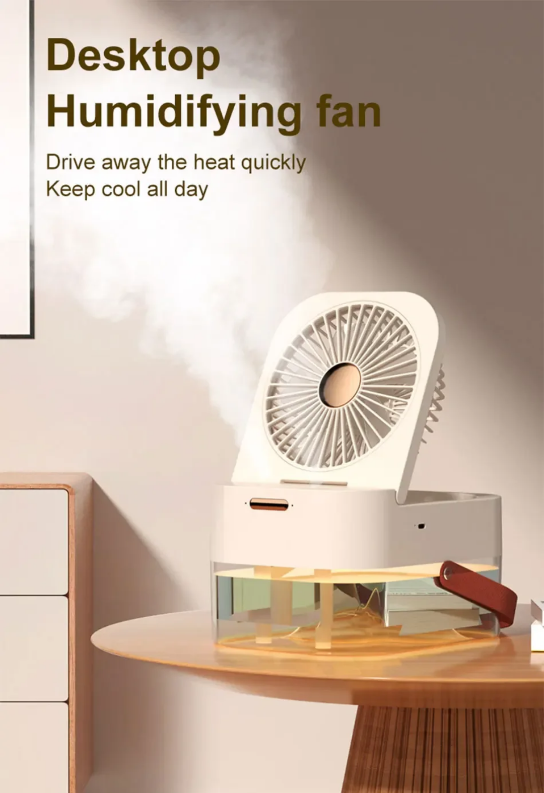 Portable Mini Humidifier Fan, 3 Speed Small Desktop Humidifier Fan 2.5L ABS and PP Water Tank Type C Remote Control DC 5V for Home