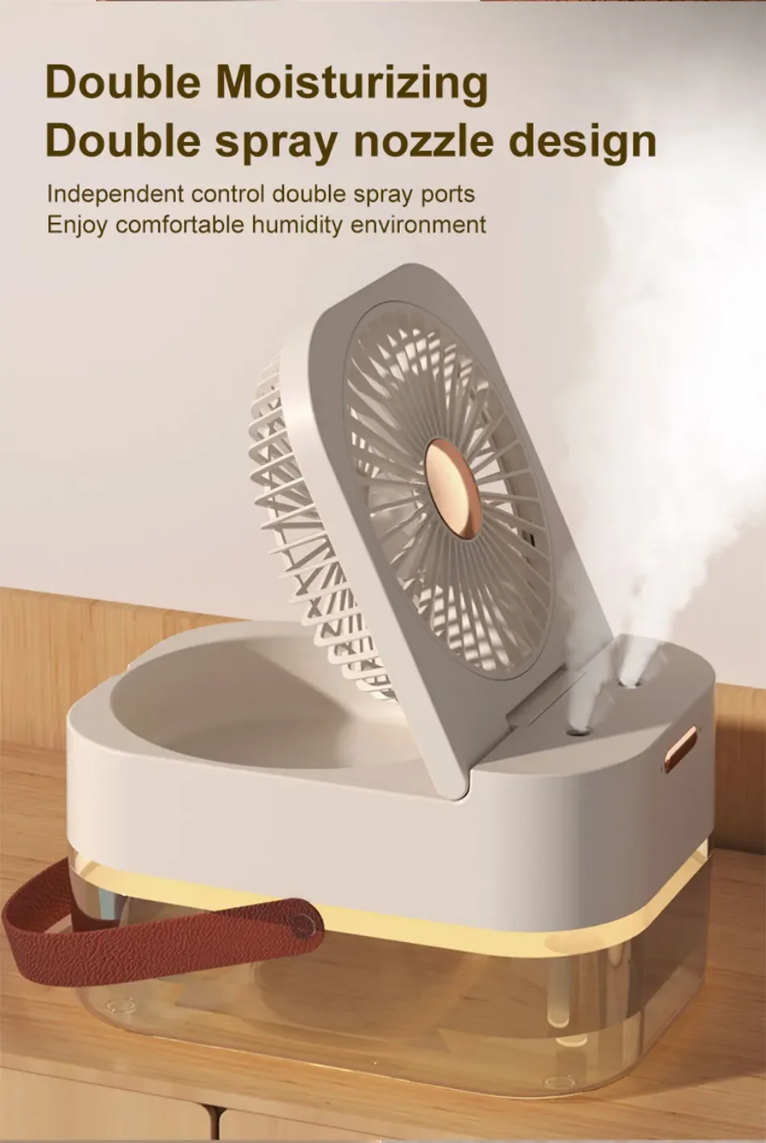 Portable Mini Humidifier Fan, 3 Speed Small Desktop Humidifier Fan 2.5L ABS and PP Water Tank Type C Remote Control DC 5V for Home