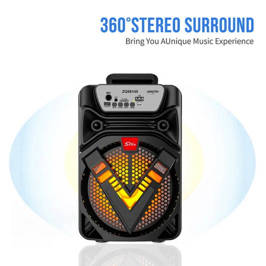 Portable Bluetooth Speaker ZQS6140 – 360° Stereo Surround Sound with LED Lights