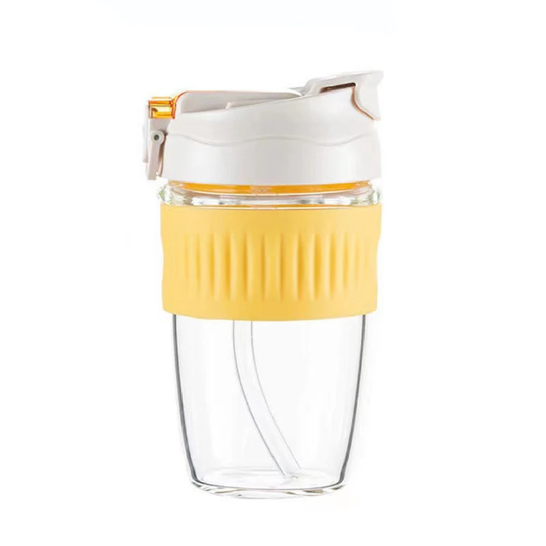 Portable Glass Water Bottle with Straw &amp; Leak-Proof Lid – 350ml