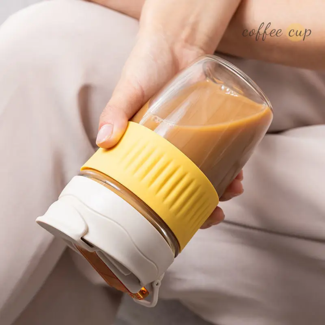 Portable Glass Water Bottle with Straw &amp; Leak-Proof Lid – 350ml