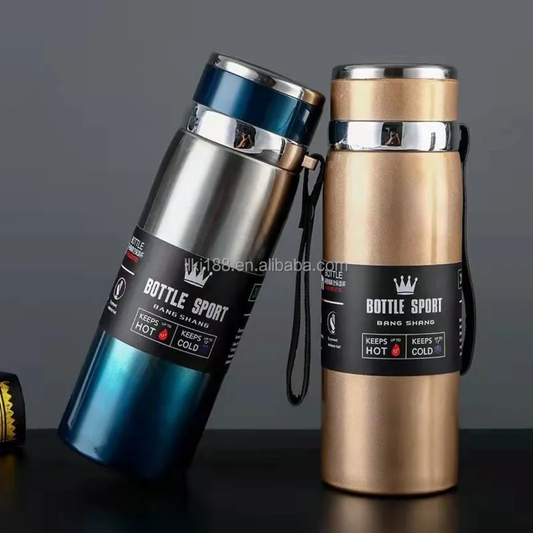 Sports Stainless Steel Vacuum Flask – Hot & Cold Thermal Bottle with Strap, 1000ml