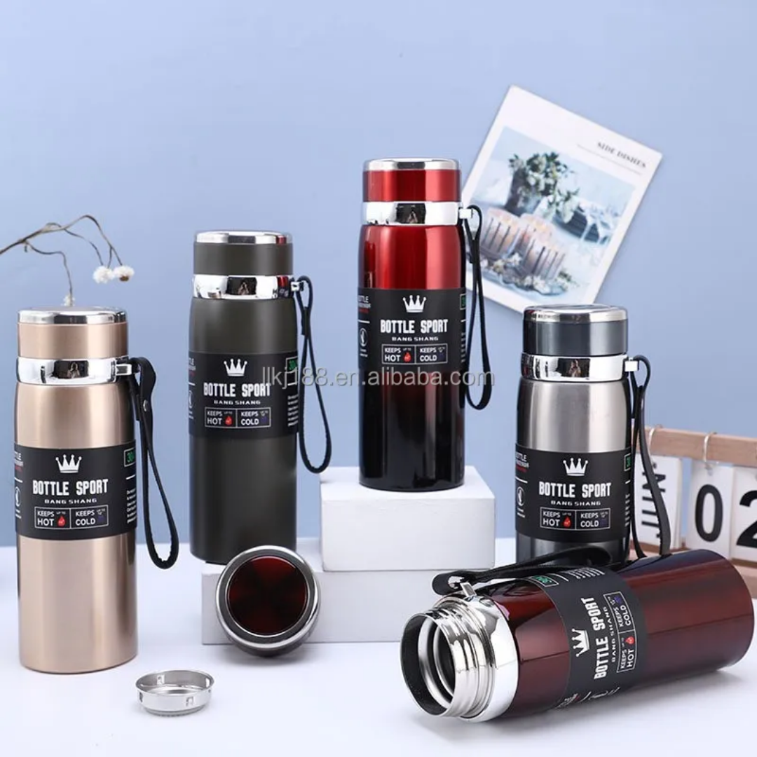 Sports Stainless Steel Vacuum Flask – Hot & Cold Thermal Bottle with Strap, 1000ml