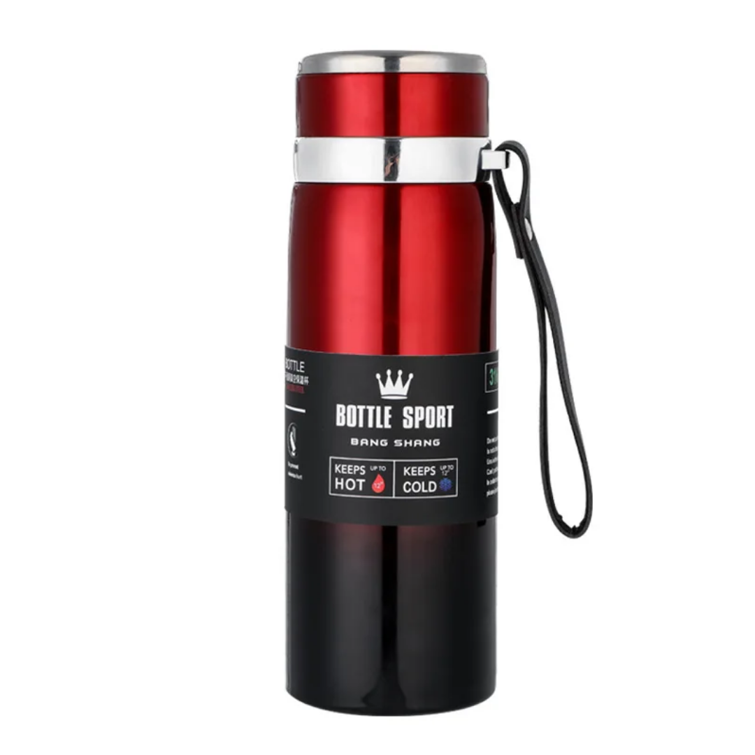 Sports Stainless Steel Vacuum Flask – Hot & Cold Thermal Bottle with Strap, 1000ml