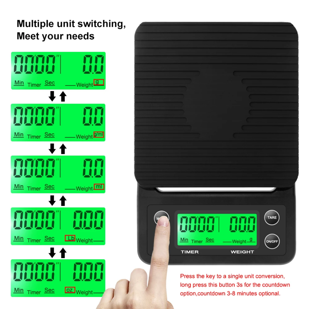 Coffee Scale with Timer, Pour Over Coffee Espresso Scale, High Precision Kitchen Electronic Scales for Coffee Brewing, with LCD Display(Black)