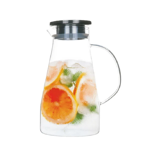 56oz/1600ml Glass Pitcher, Glass Jug with Stainless Steel Lid and Scale Line for Iced Tea & Juice, Homemade Drinks Water Pitcher, Water Jug with Handle for Lemonade, Milk, Cold or Hot Beverage
