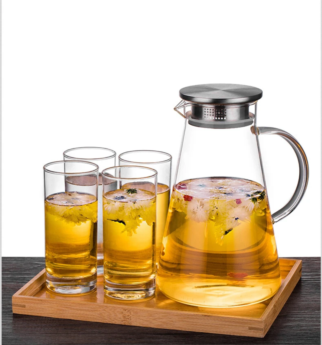 56oz/1600ml Glass Pitcher, Glass Jug with Stainless Steel Lid and Scale Line for Iced Tea & Juice, Homemade Drinks Water Pitcher, Water Jug with Handle for Lemonade, Milk, Cold or Hot Beverage