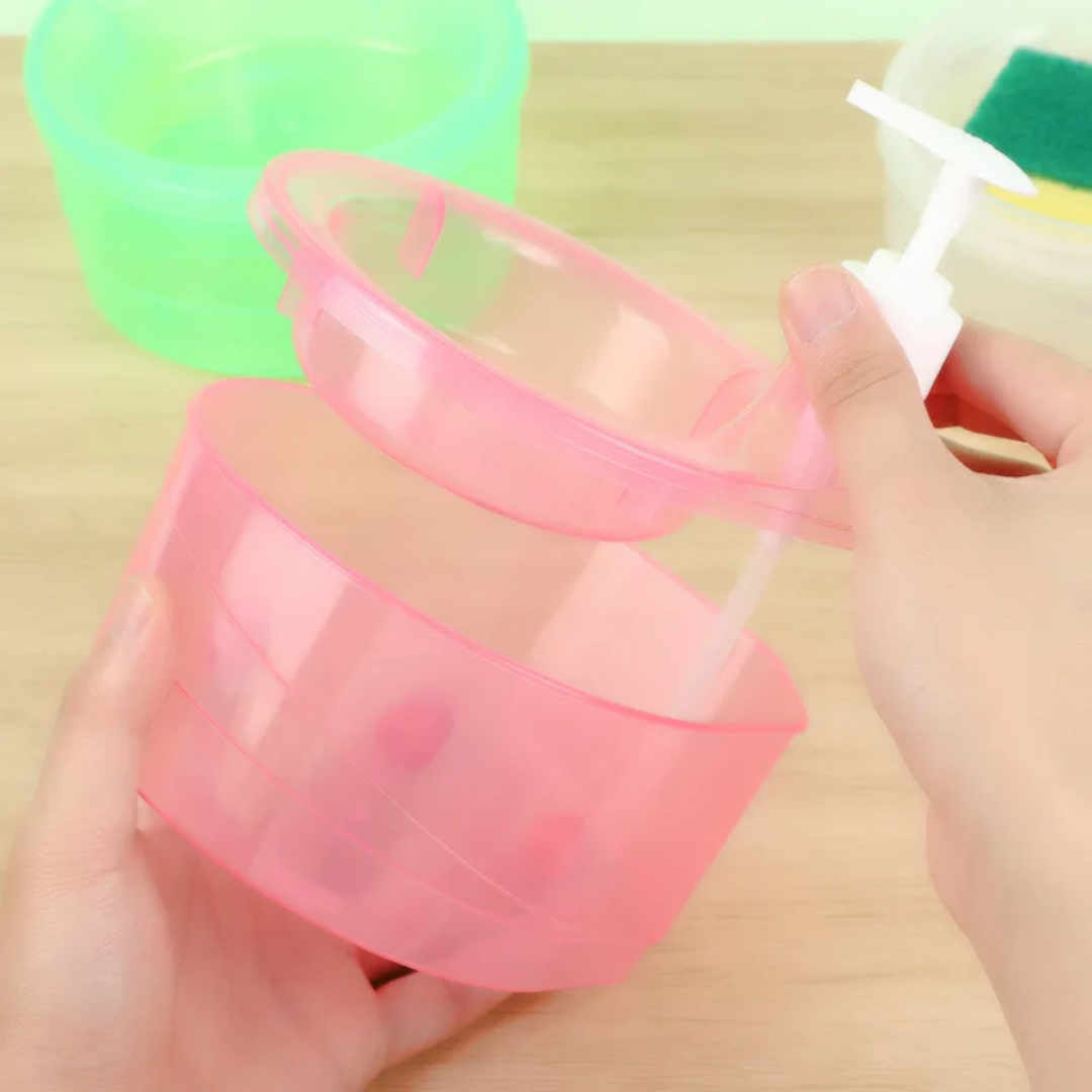 TASMAX Dish Soap Dispenser and Sponge Holder for Kitchen Sink Dish Washing Liquid Soap Dispenser with Sponge Holder
