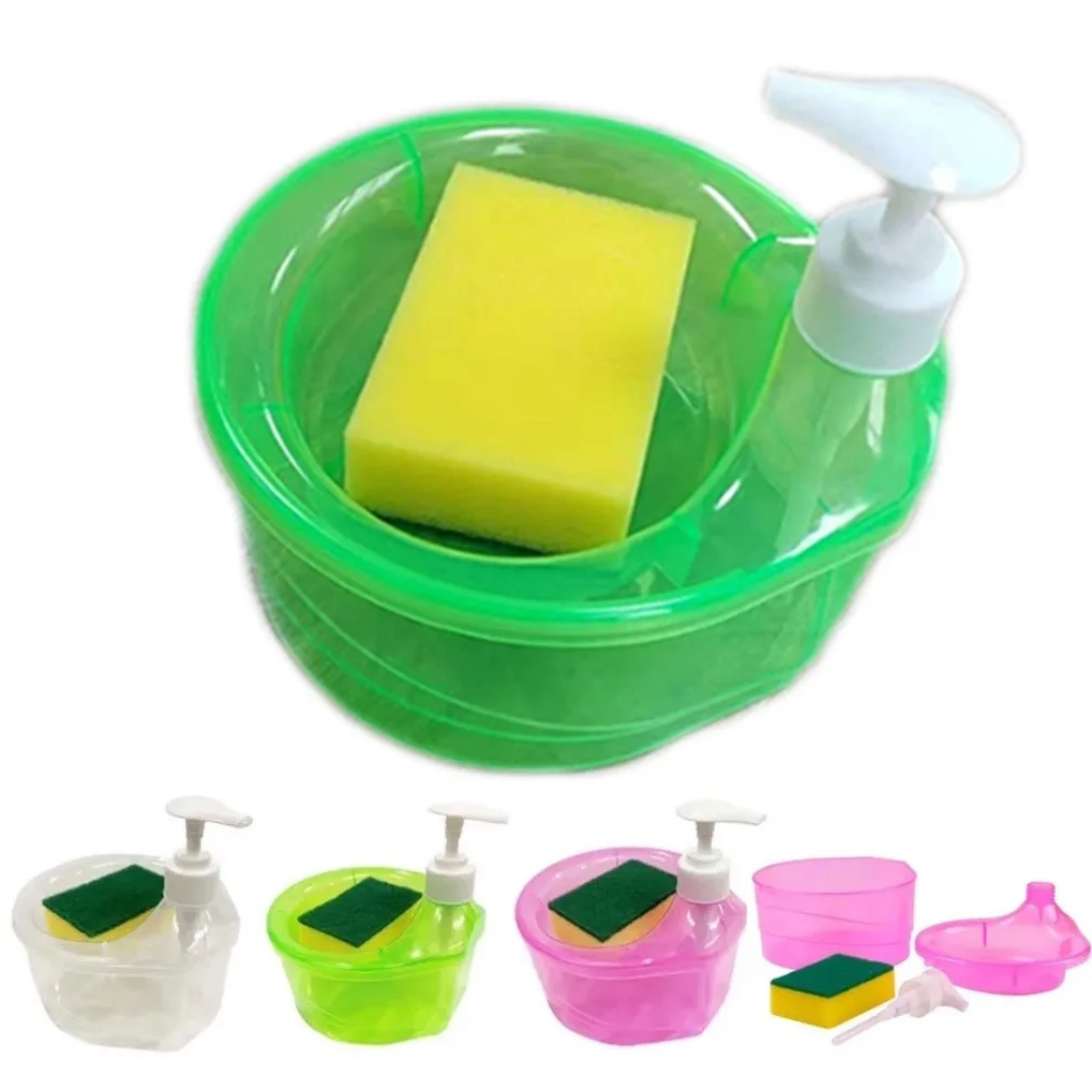 TASMAX Dish Soap Dispenser and Sponge Holder for Kitchen Sink Dish Washing Liquid Soap Dispenser with Sponge Holder