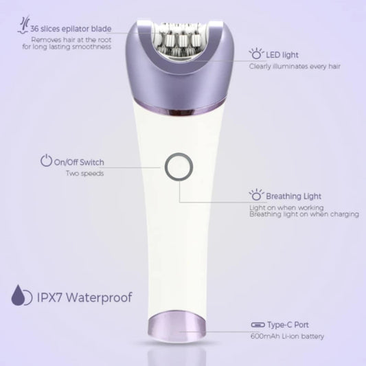 DENX 6-in-1 Smooth Glide Epilator for Womenr Hair Removal, Wet & Dry Electric Hair Remove Device with LED Light, Portable Electric Shaver, Women's Hair Removal Machine, DX1377