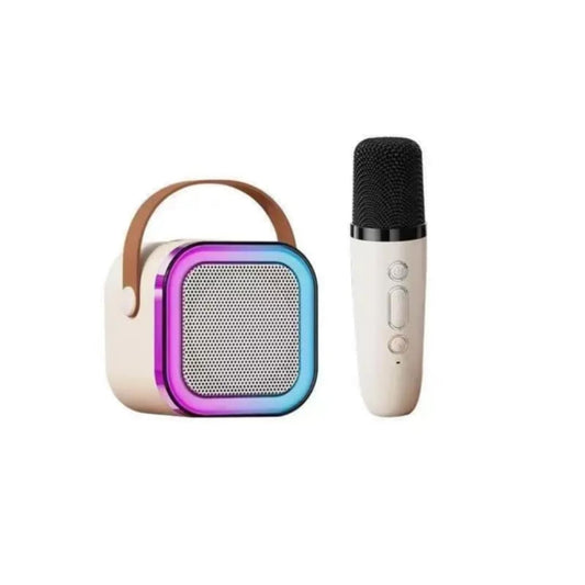 Txcige Karaoke Machine for Kids Adults, Mini Portable Bluetooth Karaoke Speaker with 2 Wireless Microphones & Colorful Lights, Birthday Gifts for Girls Boys Family Party Outdoor Travel(Beige)