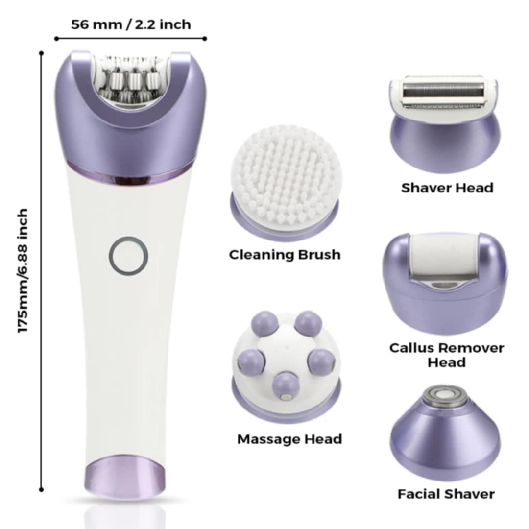 DENX 6-in-1 Smooth Glide Epilator for Womenr Hair Removal, Wet & Dry Electric Hair Remove Device with LED Light, Portable Electric Shaver, Women's Hair Removal Machine, DX1377