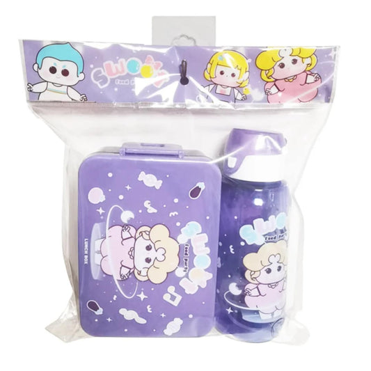 Kids Cartoon Lunch Box & Water Bottle Set – Purple