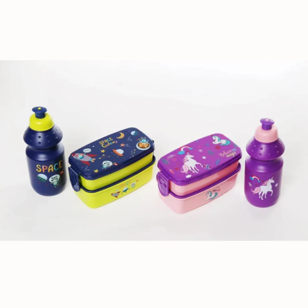 Kids Cartoon Lunch Box & Water Bottle Set – Purple