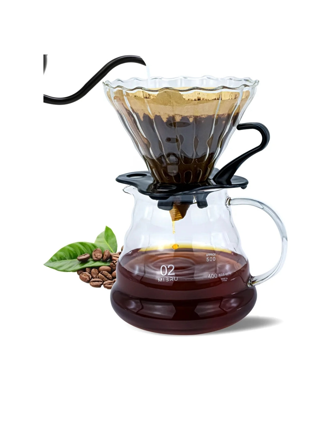 V60 Manual Coffee Share Pot With Filter Glass Clear