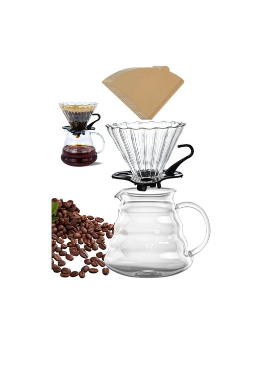 V60 Pour Over Coffee Maker Set, Glass Coffee Maker With Filter Paper, 600ml