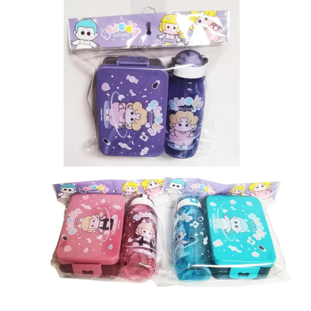 Kids Cartoon Lunch Box & Water Bottle Set – Purple