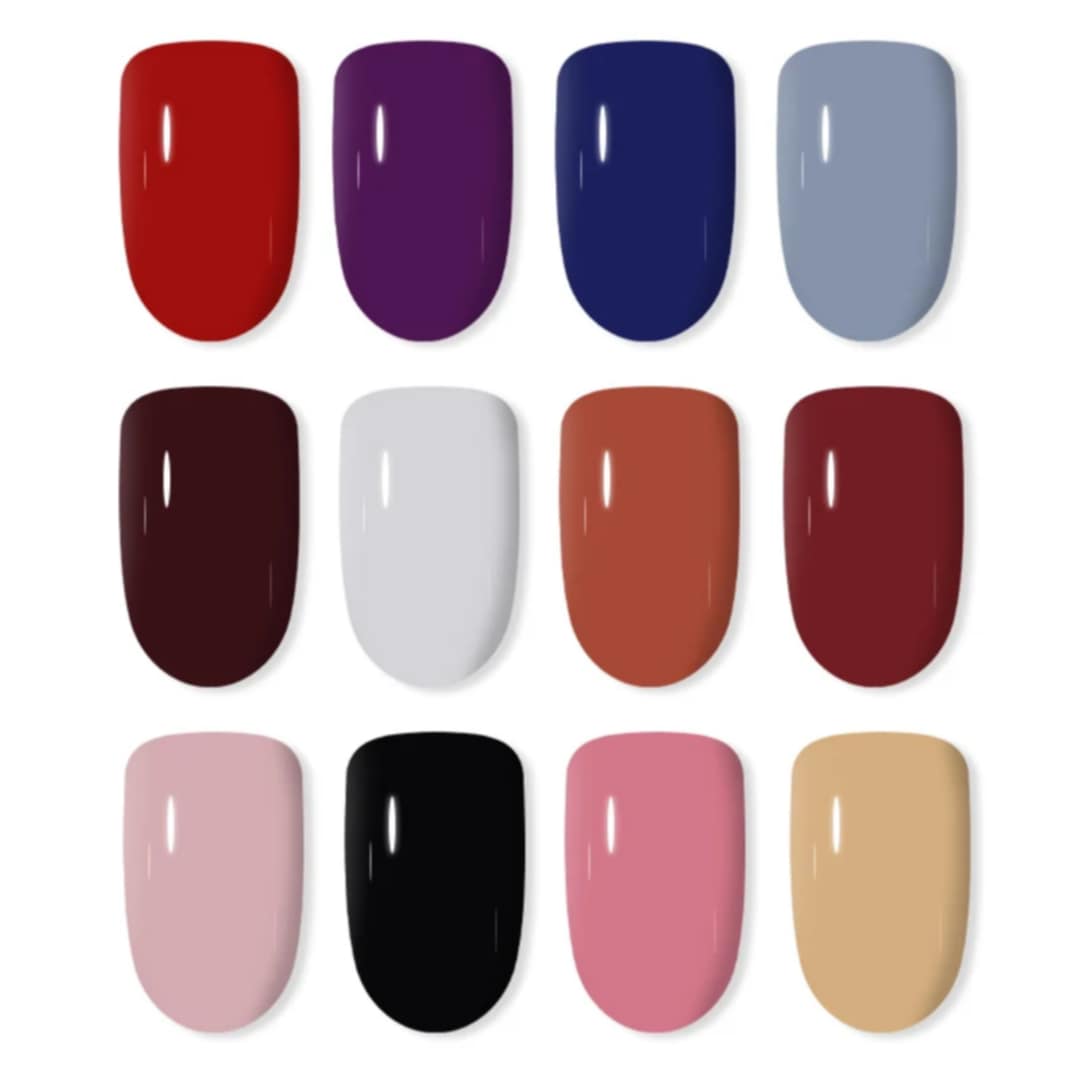 12 Colors Matte & Glossy Press-On Nails Set – Long Oval Design, Reusable, Easy to Apply